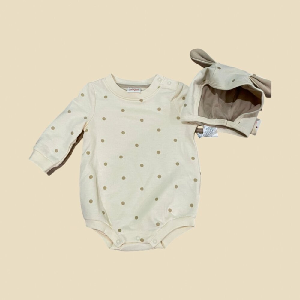 NWT Cat & Jack Cream Polka Dot Sweater Jumper with Matching Lamb Ear Hat